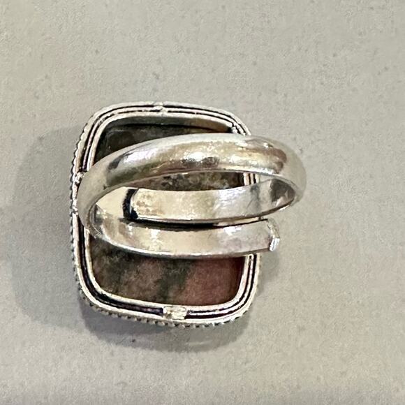 Rhodonite gemstone, silver overlay stamped 925 ring adjustable handcrafted - Picture 2 of 5